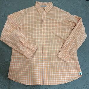 Cremieux Classics Mens Large Orange White Checkered Button Down Shirt Palm Tree